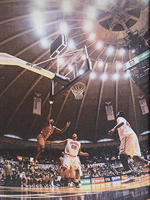 Josh Powell glides to the basket for two of his six points in the Wolfpack's loss Feb. 9, 2002 at Virginia.