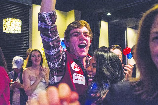 UNC-Chapel Hill College Republicans Richard Wheeler and Idris Jarely Parada embrace in celebration of Thom Tillis' election to the United States Senate Tuesday evening, Nov. 4, 2014 during the North Carolina Republican Party's Election Night Watch Party at Shucker's Oyster Bar &amp; Grill in Raleigh. Tillis' election, along with six other Republican candidates across the country, gave the control of the Senate to the Republican Party.