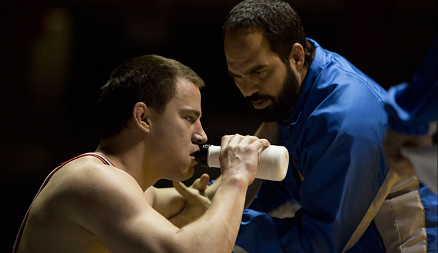 Channing Tatum and Mark Ruffalo act in a scene of the movie &#8216;Foxcatcher.&#8217;