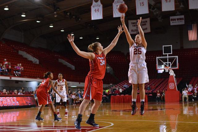 The NC State women's basketball team narrowly defeated the Lady Flames of Liberty University 67-64 Wednesday afternoonm at Reynolds Coliseum.; On the offensive end; junior forward Carlee Schuhmacher showed her strength in the post; contributing 17 points; including a last-minute three-point play to win the game.
