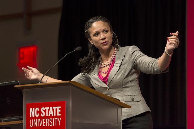 Melissa Harris-Perry, professor of politics and international affairs at Wake Forest University, speaks at the Martin Luther King Jr. Commemoration Monday in the Talley Student Union Ballroom. Perry is well-known for her self-titled weekend news and opinion show and as the author of "Sister Citizen: Shame, Stereotypes, and Black Women in America."