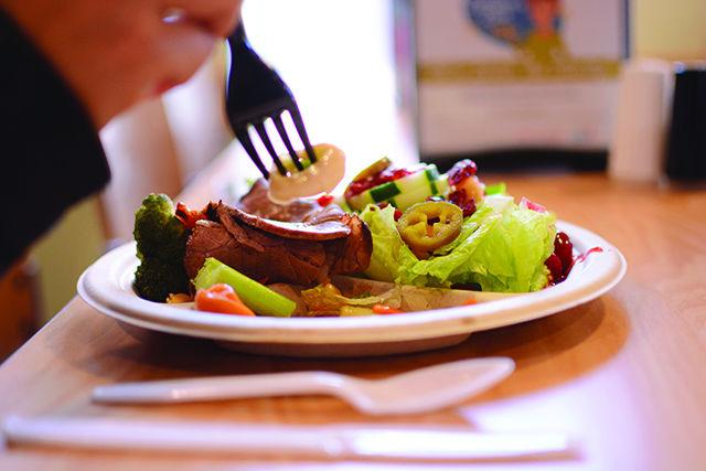 The dining hall offers a wide variety of healthy options, such as a salad and a fruit bar, to stay fit this new year. A good diet combined with an active lifestyle can help you meet your health goals and improve your physical and mental well being.
