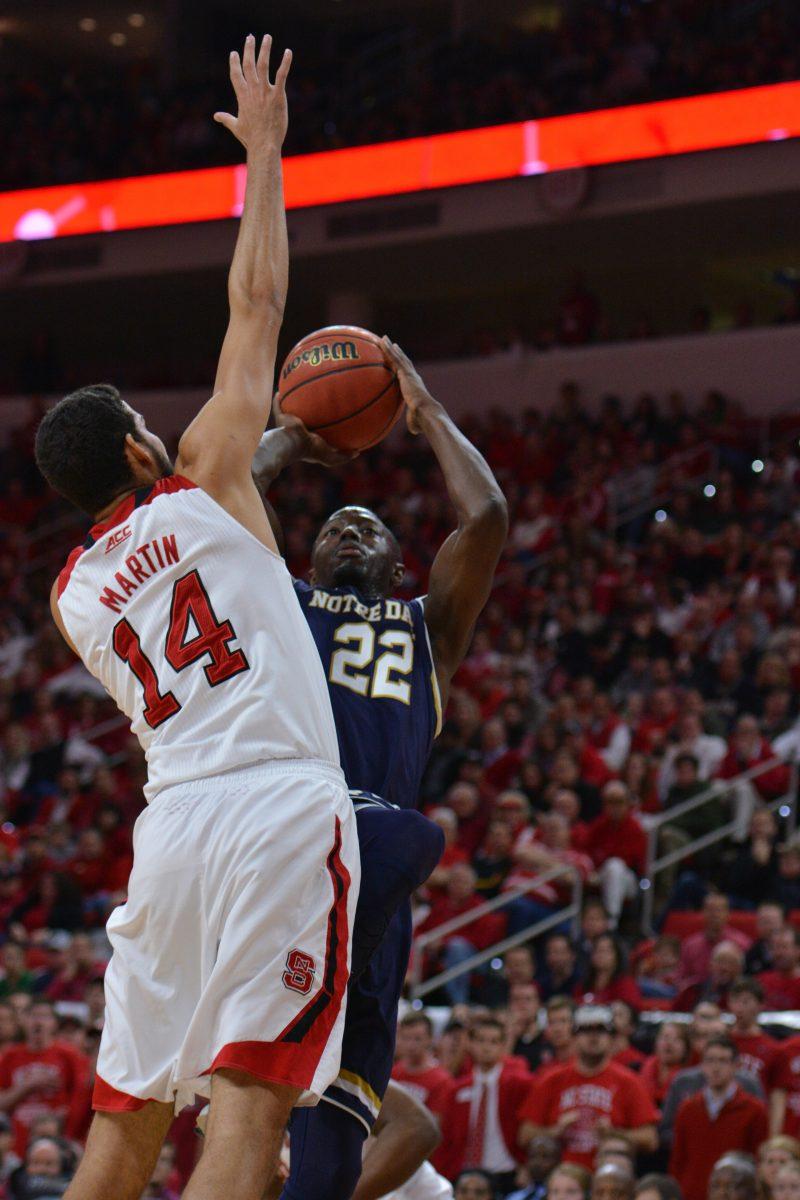 The NC State men's basketball team looked to upset No. 8 Notre Dame Jan. 25 in PNC Arena only to fall short 81-78 in overtime. After trailing 42-30 at the half, the Fighting Irish slowly climbed back into the game and were able to force overtime play on a bucket by V.J. Beacham with 1.8 seconds remaining in regulation. A last-second 3-point attempt to force double overtime by redshirt junior Trevor Lacey was easily blocked to end the game.