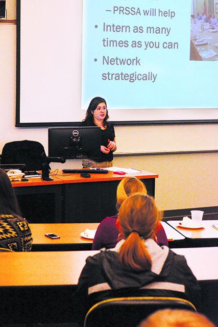 Heather Harder, national president of the Public Relations Student Society of America spoke as part of NCSU&#8217;s PRSSA chapter Monday in 201 Park Shops. Harder spoke about the advantages that students would gain in their career by being a part of PRSSA, such as building their network of contacts.&#160;