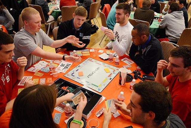 Students participate in the Roomopoly event hosted by University Housing at the Talley Student Union Mountains-Piedmont Ballroom on Wednesday, February 4th, 2015. The event has been approved by the Guiness World records to attempt the record for the most people playing monopoly in a single venue.