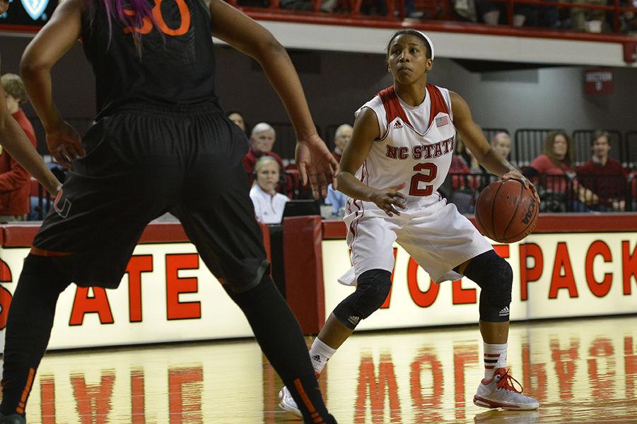 Coming into the second half on an 18-point deficit, the NC State women's basketball team managed to topple Miami 68-65 Feb. 19, 2015 in Reynolds Coliseum. Senior guard Len'Nique Brown-Hoskin nailed a deep three-point shot in the last 20 seconds of play to end the game.