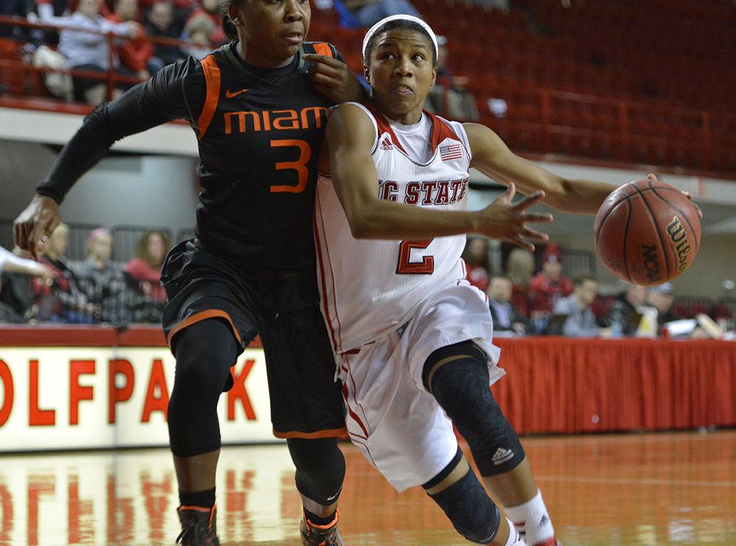 Coming into the second half on an 18-point deficit, the NC State women's basketball team managed to topple Miami 68-65 Feb. 19, 2015 in Reynolds Coliseum. Senior guard Len'Nique Brown-Hoskin nailed a deep three-point shot in the last 20 seconds of play to end the game.