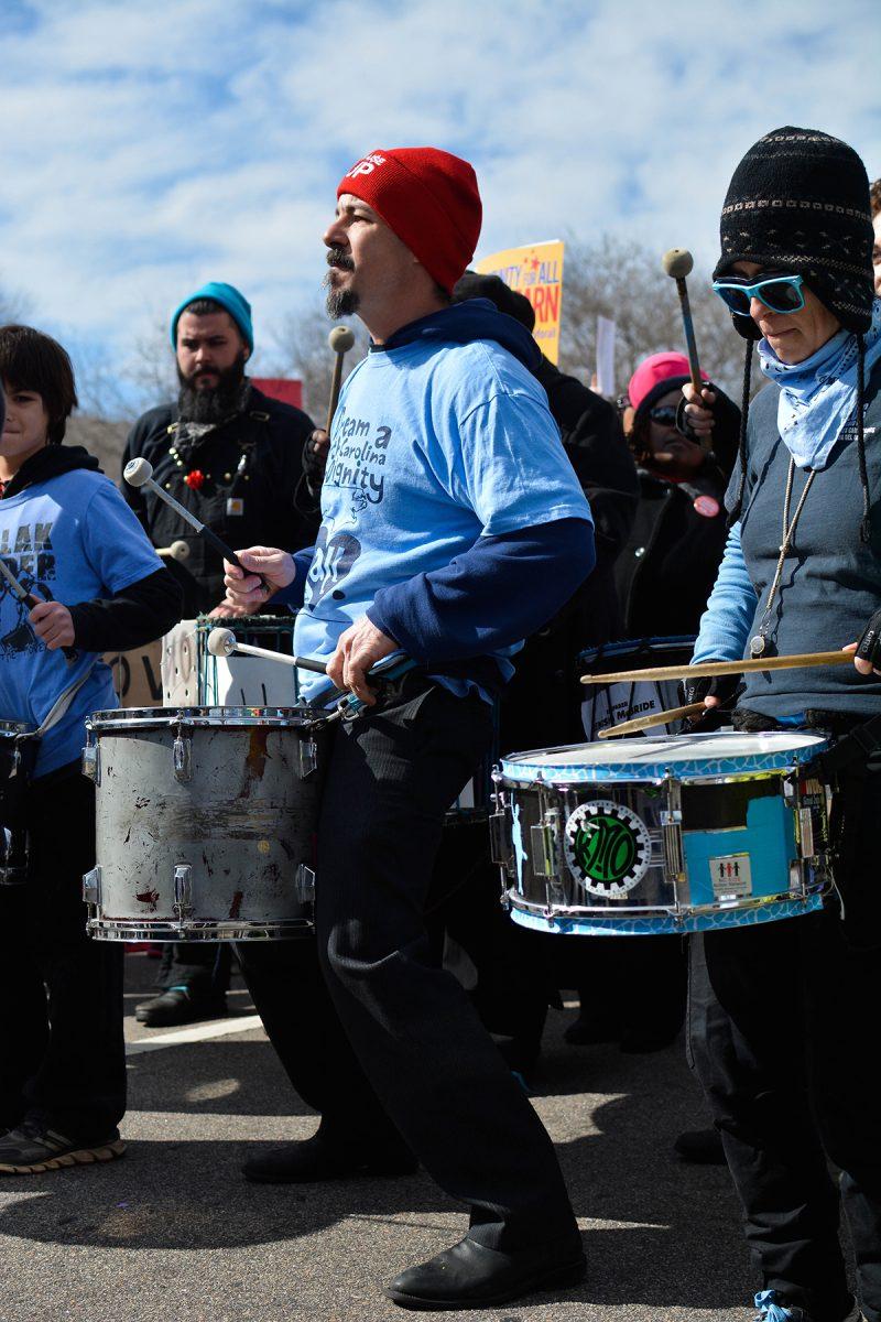 Thousands of protestors marched through downtown Raleigh Saturday morning, Feb. 14 for the 'Historic Thousands on Jones St.' march. The annual rally attracted citizens from around the state who gathered to express their dissatisfaction with a number of policies surrounding topics such as reproductive rights, workers' conditions, GLBT equality, and religious freedom.