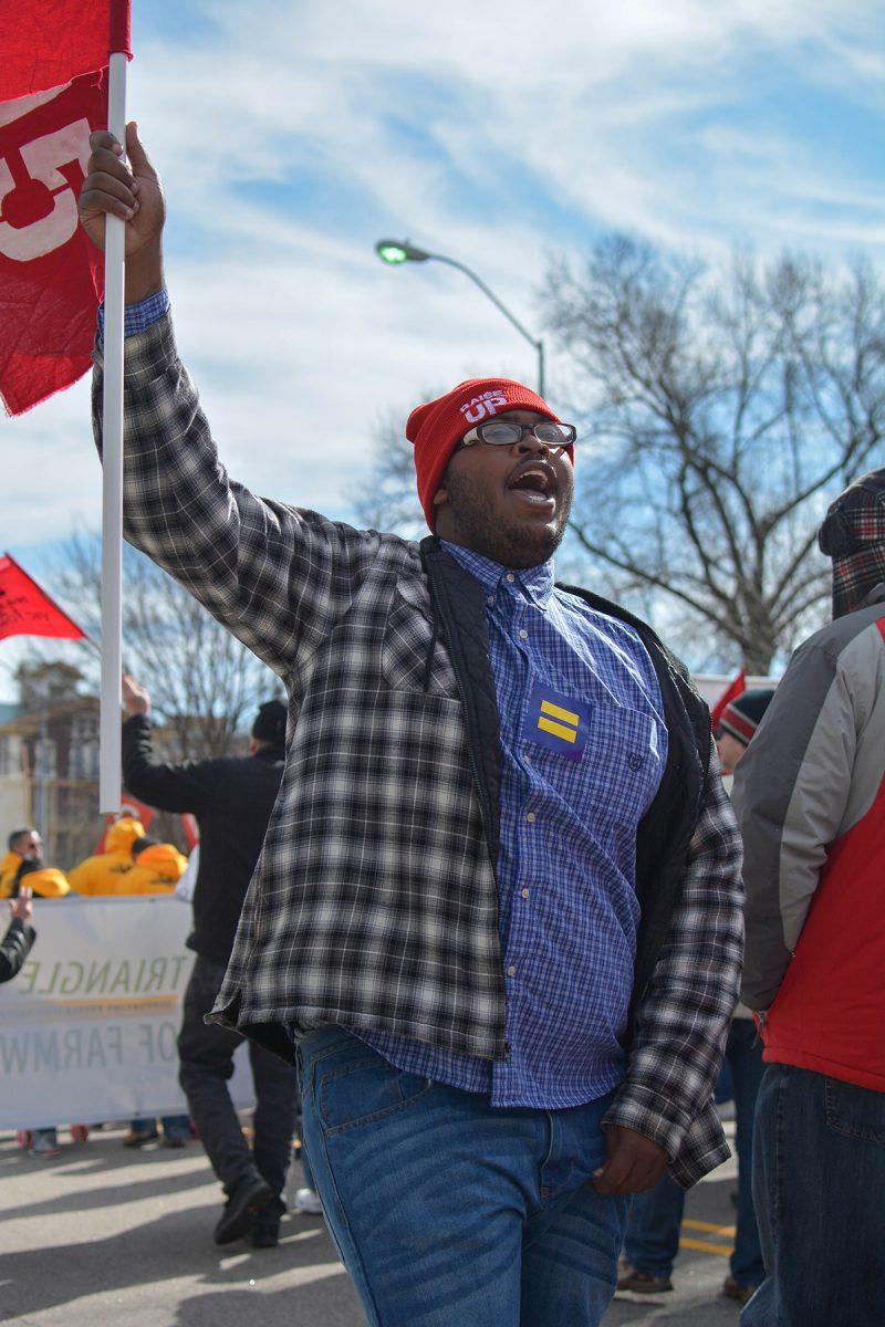 Thousands of protestors marched through downtown Raleigh Saturday morning, Feb. 14 for the 'Historic Thousands on Jones St.' march. The annual rally attracted citizens from around the state who gathered to express their dissatisfaction with a number of policies surrounding topics such as reproductive rights, workers' conditions, GLBT equality, and religious freedom.