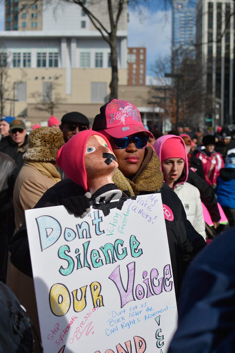 Thousands of protestors marched through downtown Raleigh Saturday morning, Feb. 14 for the 'Historic Thousands on Jones St.' march. The annual rally attracted citizens from around the state who gathered to express their dissatisfaction with a number of policies surrounding topics such as reproductive rights, workers' conditions, GLBT equality, and religious freedom.
