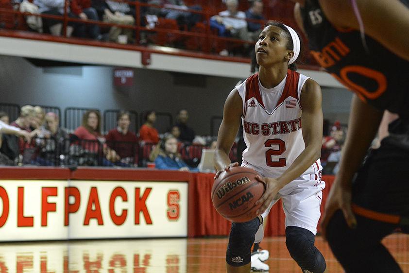 Coming into the second half on an 18-point deficit, the NC State women's basketball team managed to topple Miami 68-65 Feb. 19, 2015 in Reynolds Coliseum. Senior guard Len'Nique Brown-Hoskin nailed a deep three-point shot in the last 20 seconds of play to end the game.