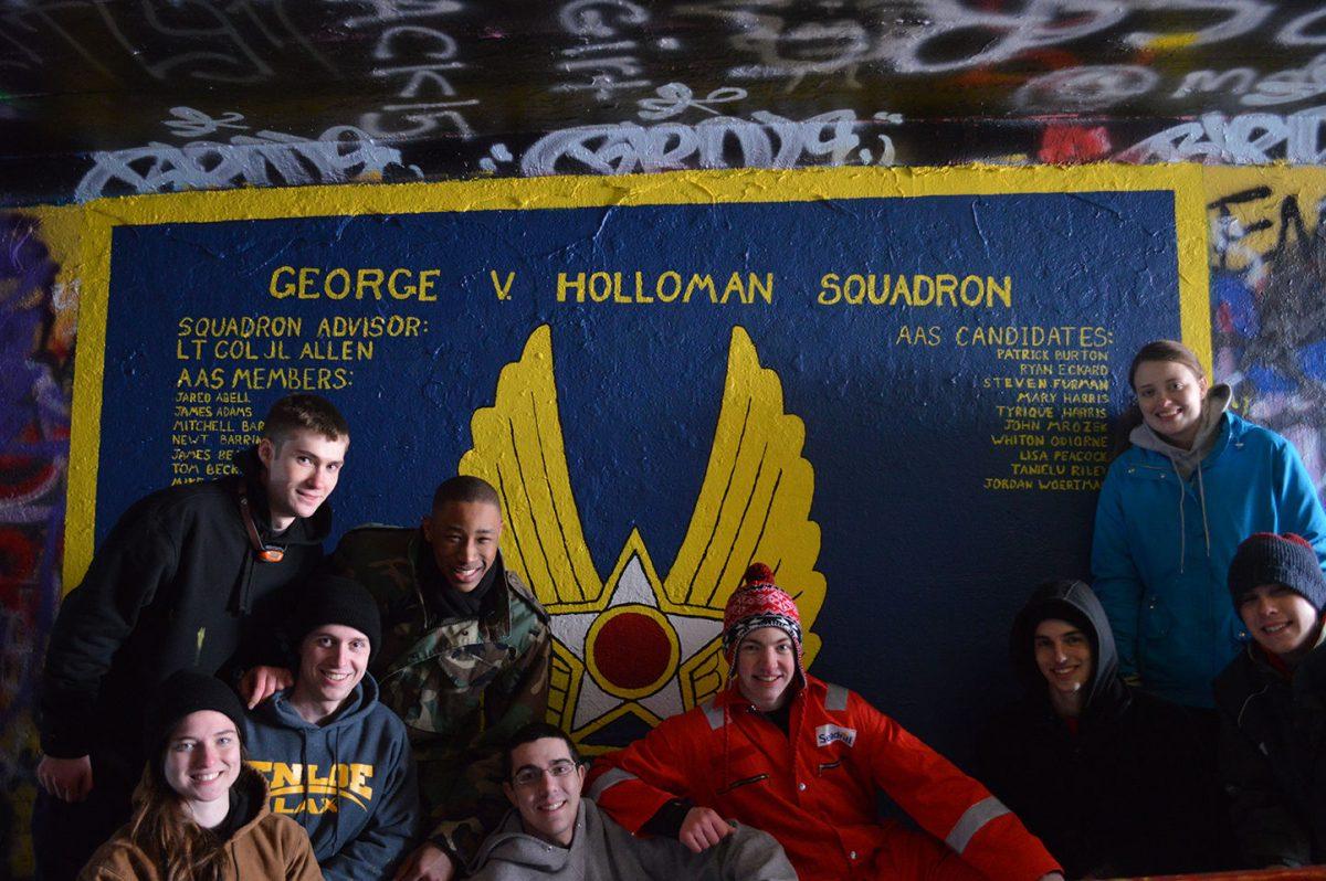 Students who were attempting to join the Arnold Air Society went through initiation which included a mural in the free expression tunnel.