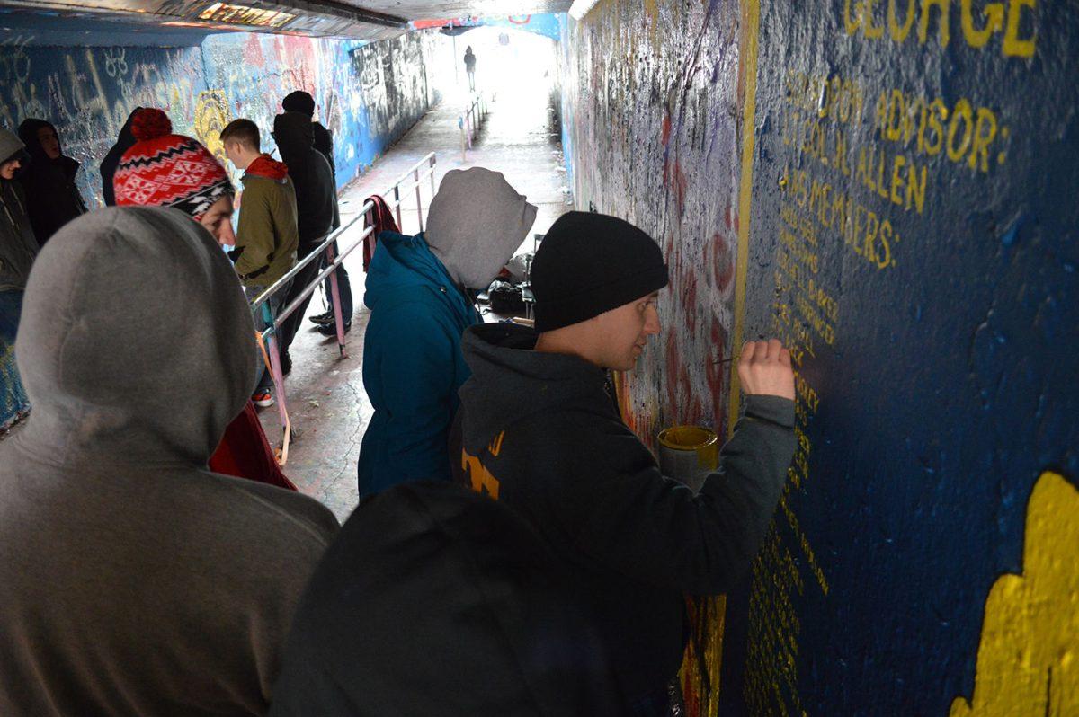 Students who were attempting to join the Arnold Air Society went through initiation which included a mural in the free expression tunnel.