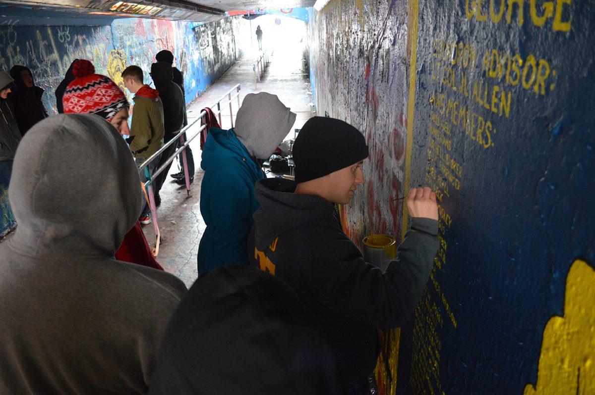 Students who were attempting to join the Arnold Air Society went through initiation which included a mural in the free expression tunnel.