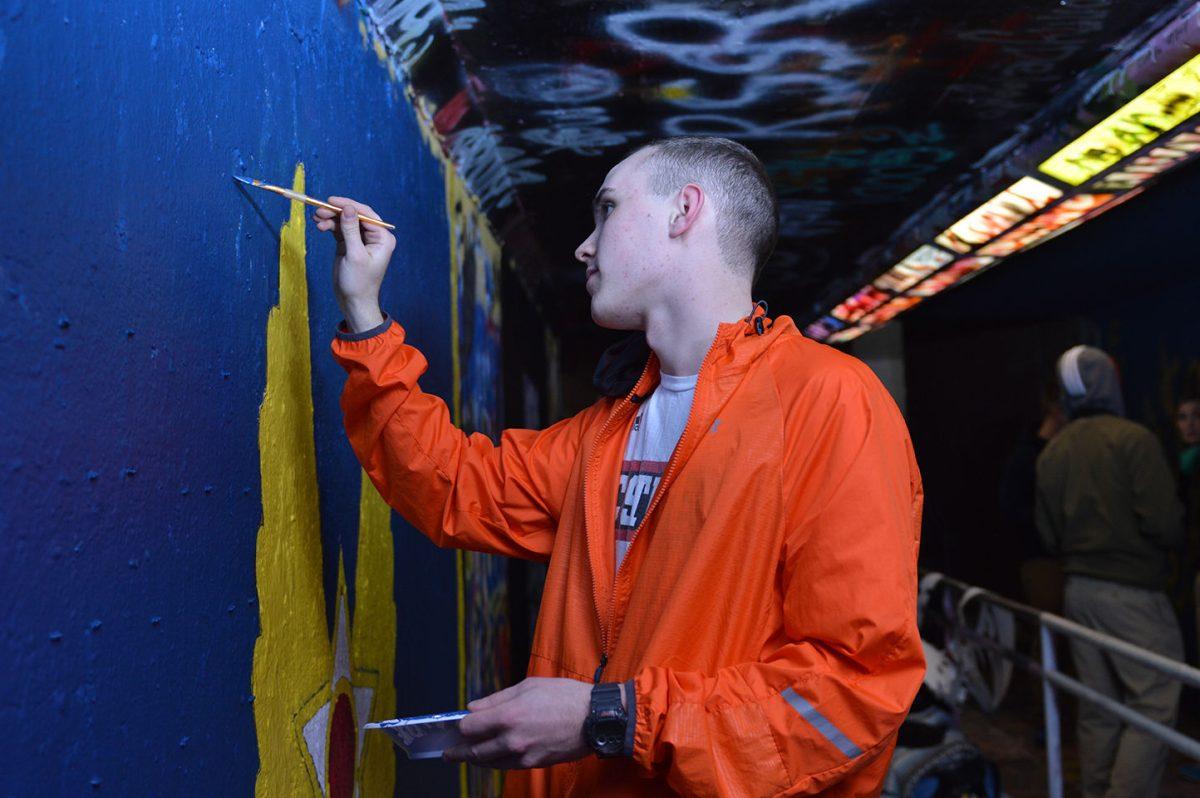 Students who were attempting to join the Arnold Air Society went through initiation which included a mural in the free expression tunnel.