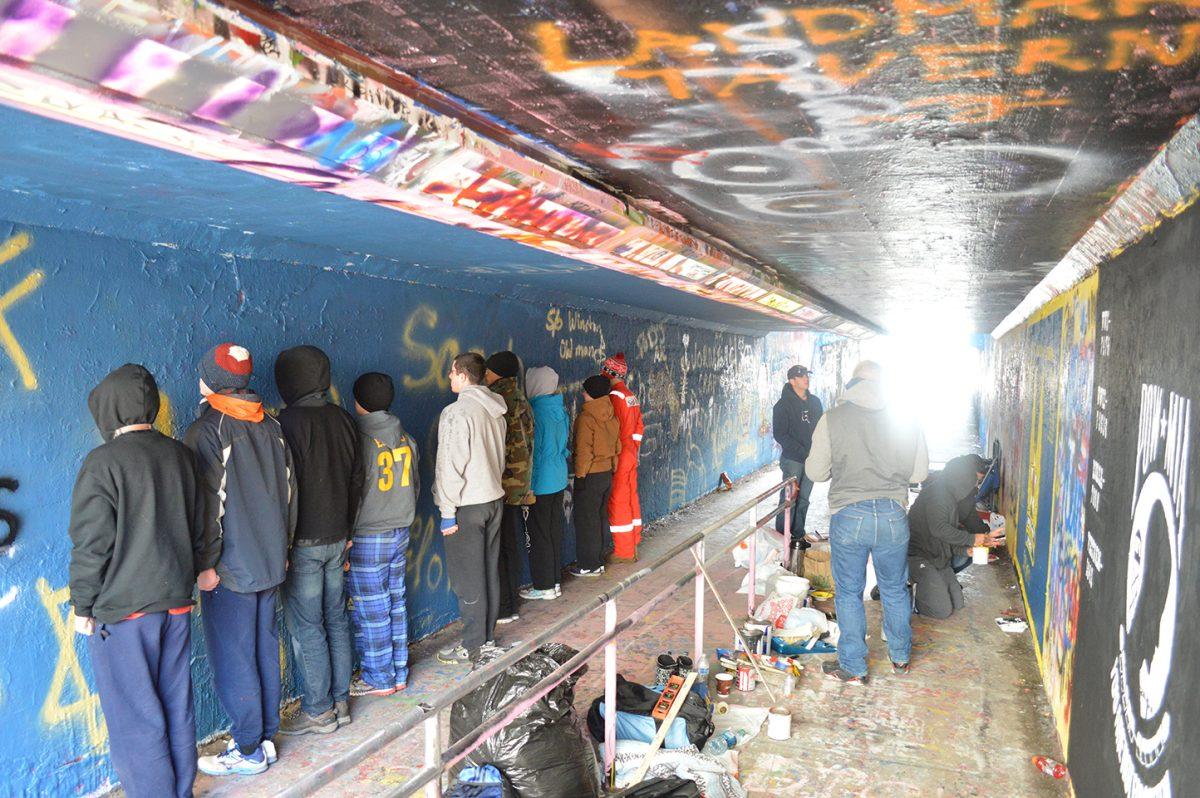 Students who were attempting to join the Arnold Air Society went through initiation which included a mural in the free expression tunnel.