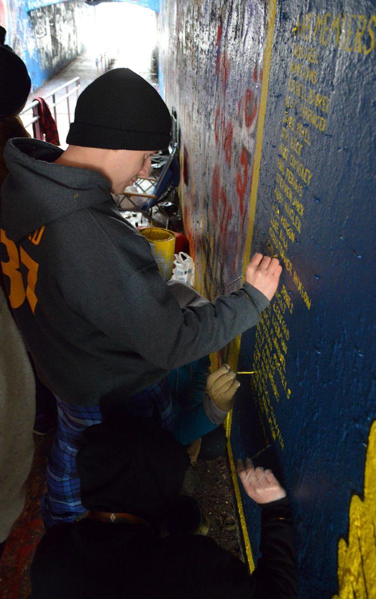 Students who were attempting to join the Arnold Air Society went through initiation which included a mural in the free expression tunnel.