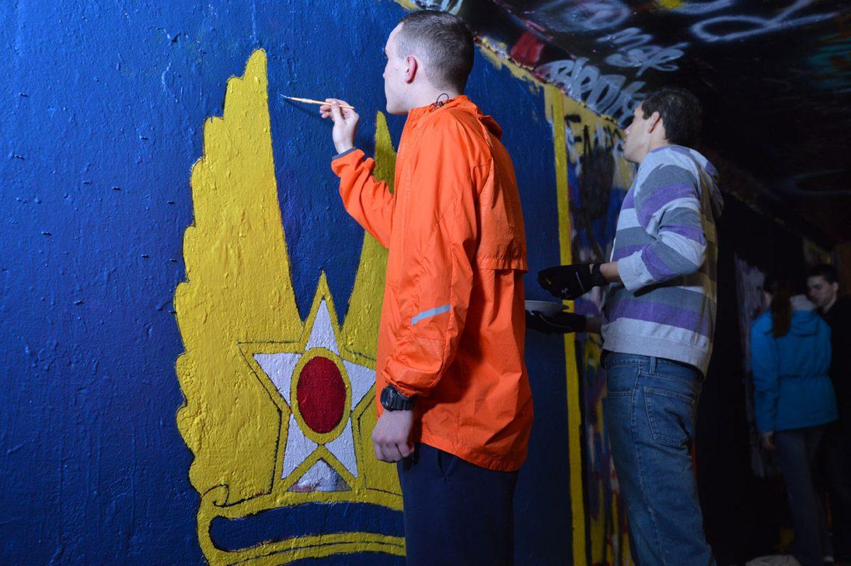 Students who were attempting to join the Arnold Air Society went through initiation which included a mural in the free expression tunnel.