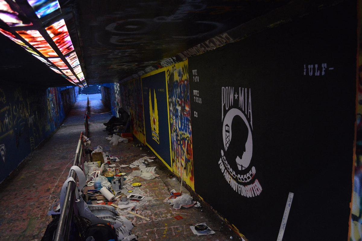 Students who were attempting to join the Arnold Air Society went through initiation which included a mural in the free expression tunnel.