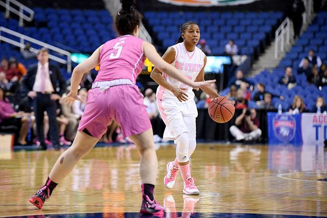 Redshirt senior guard Len'Nique Brown-Hoskin runs point during N.C. State's first game of the ACC Women's Basketball Tournament against Virginia Tech in the Greensboro Coliseum Wednesday, Mar. 3, 2015. The 15 seed Hokies upset the 10 seed Wolfpack, 57-56.