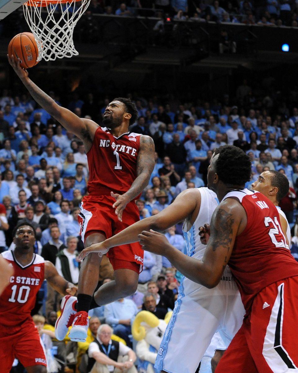 Redshirt junior guard Trevor Lacey drives for a layup during the game against No. 15 North Carolina Feb. 25. Lacey had 14 points and six rebounds in the Wolfpack's 58-46 win over the Tar Heels at the Smith Center in Chapel Hill.