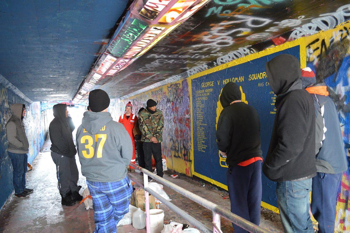 Students who were attempting to join the Arnold Air Society went through initiation which included a mural in the free expression tunnel.