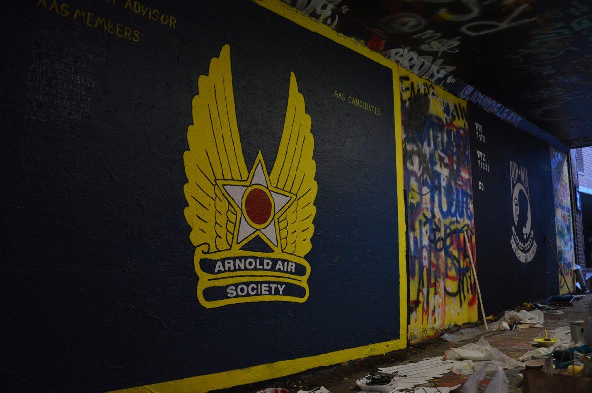 Students who were attempting to join the Arnold Air Society went through initiation which included a mural in the free expression tunnel.