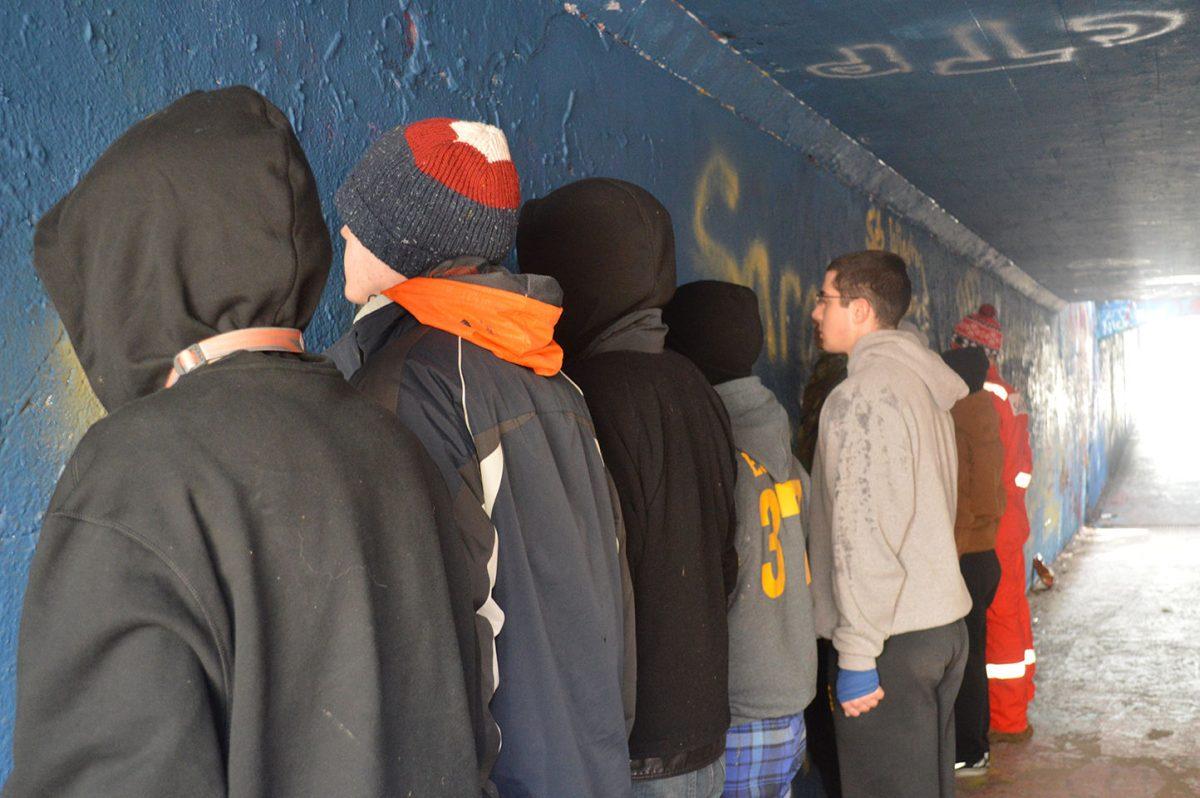 Students who were attempting to join the Arnold Air Society went through initiation which included a mural in the free expression tunnel.