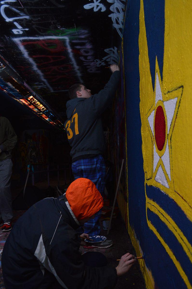 Students who were attempting to join the Arnold Air Society went through initiation which included a mural in the free expression tunnel.
