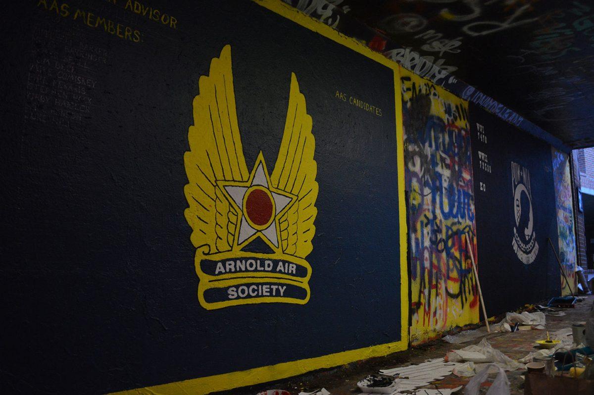 Students who were attempting to join the Arnold Air Society went through initiation which included a mural in the free expression tunnel.