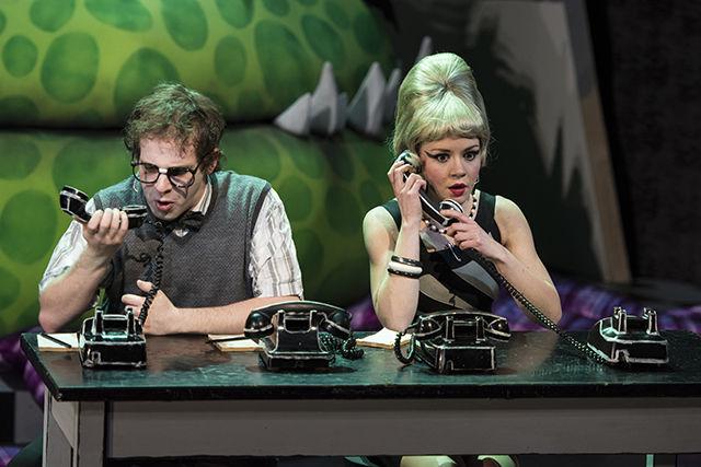 Lela Johnston, a senior studying political science, and Ryan Miller, a sophomore transfer student, perform as 'Audrey' and 'Seymour', respectively, during a dress rehearsal of University Theatre's production of 'Little Shop of Horrors' Tuesday, Feb. 10, 2015 at Titmus Theatre. The 1982 Alan Menken musical will run between Feb. 12 and Feb. 22.
