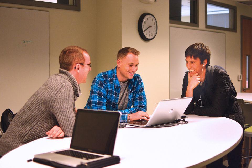Students at SKEMA Business School on Centennial campus pass the time inbetween classes in one of the student lounges. The loungues are equipped with study areas, study rooms, free printers and the main lounge offers students a kitchen and store operated by the SKEMA student club.