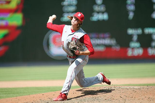 Sophomore pitcher Joe O&#8217;Donnell pitches for a no-hitter inning during the ACC Championship game against No. 10 Florida State. Though the Wolfpack fought hard to get to the championship game, it fell short in the 6-2 loss this past Sunday at the Durham Bulls Athletic Park.