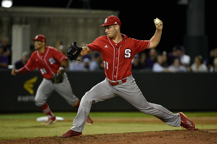 Freshman left-handed pitcher Brian Brown hurls a pitch in the Wolfpack&#8217;s first game against No. 4 TCU Satuday in the Forth Worth Regional. NC State took the first game, 5-4, to advance to the Regional final, where the Pack dropped two straight to the Horned Frogs.&#160;