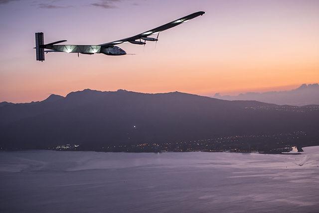 Hawaii, United States of America, June 28, 2015: Solar Impusle 2 lands in Hawaii with Andre Borschberg at the controls. The First Round-the-World Solar Flight will take 500 flight hours and cover 35,000 km, over five months. Swiss founders and pilots, Bertrand Piccard and Andre Borschberg hope to demonstrate how pioneering spirit, innovation and clean technologies can change the world.&#160;