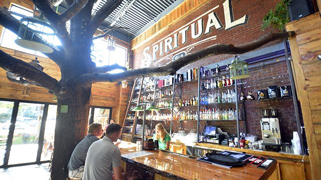 The Spiritual bar of the recently opened Raleigh Beer Garden at 614 Glenwood Ave. Spiritual is a high-end cocktail bar on the first floor of RGB which features rare and locally distilled spirits. The RBG offers 344 craft beers, 144 of which are locally brewed in North Carolina.