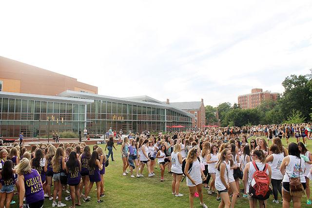 New sorority members await the arrival of their sisters. Bid Day, the final event in sorority recruitment, took place on September 16th on Stafford Lawn.