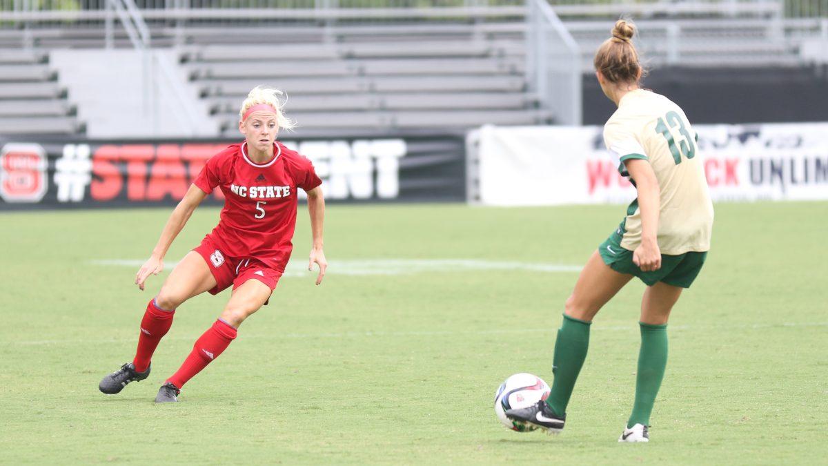 Sophomore defender Mackenzie Graybill charges a William &amp; Mary opponent September 6 at Dail Stadium. Graybill made one shot during the 0-3 loss against the Tribe.