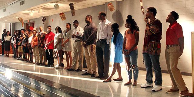 African American student leaders of organizations under the African American Student Advisory Council introduce themselves at Harambee at Sankofa room, Witherspoon on September First 2015. Harambee is an annual social gathring that welcomes and celebrates all the members of the community.