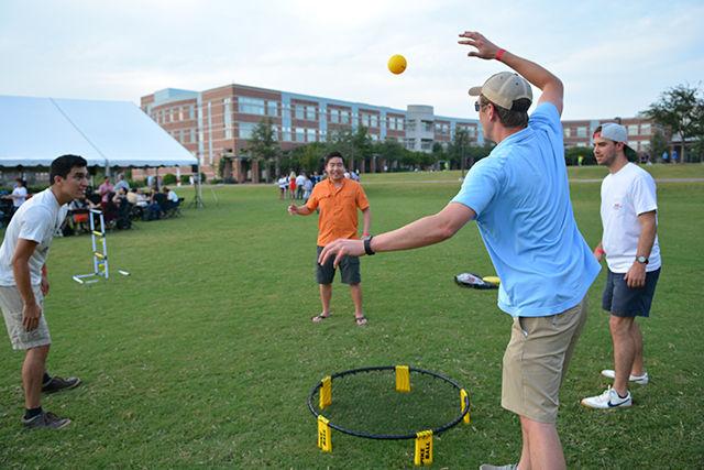 Farrokh Mohammadzadeh, a graduate student studying electrical engineering; Alexander Ko, a graduate student studying entomology; Jace Thomas, a southeastern seminary student and London White, a senior majoring in accounting enjoy a game of spike ball at the Entrepalooza festival held on September 3rd at the Oval. Entrepalooza, an entrepreneurship and innovation festival was hosted by the NC State Entrepreneurship Initiative and featured many activities such as minute to win it pitch, innovation lab, games, prize wheel and free food!