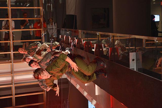 BANDALOOP performs "Container Quartet" in the lobby of Talley Student Union September 17. BANDALOOP is a vertical dance performing company that puts on shows all over the world. It was founded in 1991 by BANDALOOP choreographer and director Amelia Rudolph.
