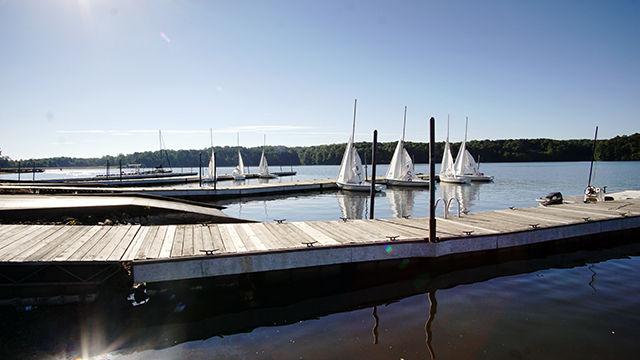 Sail boats at the Lake Wheeler docks before the first Sailing Club women's regatta on 9/19.