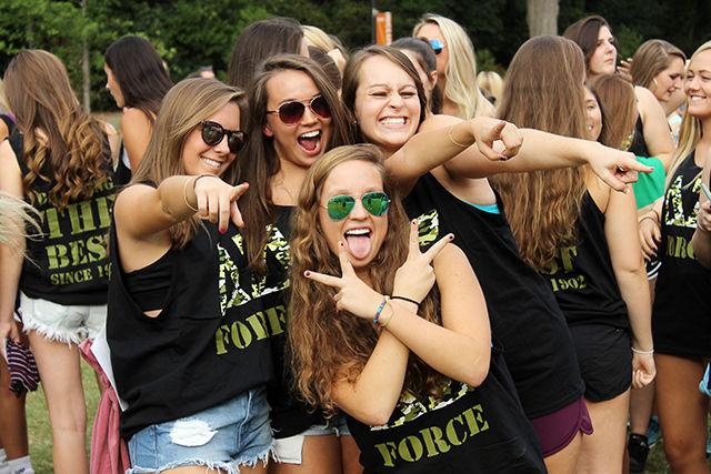Members of Delta Zeta pose for a picture. Bid Day, the final event in sorority recruitment, took place on September 16th on Stafford Lawn.