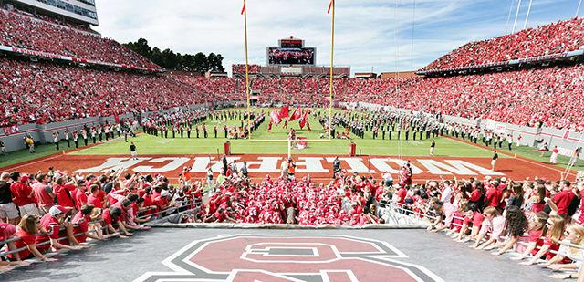 Composting at Carter-Finley is a new addition to the 2015 Wolfpack football season. Students are encouraged to put their left-over food, trash and recycling items in the correct receptacles.