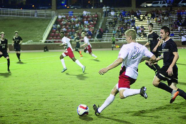 Caleb Duvernay, a sophomore and defender for the wolfpack soccer team, rushes down the field at the soccer game vs Wake forest held on Friday, 9th October in the Dail Soccer Field. Duvernay was in play for 110 minutes and had one shot on goal. Wolfpack tied No.4 Wake Forest, 0-0.