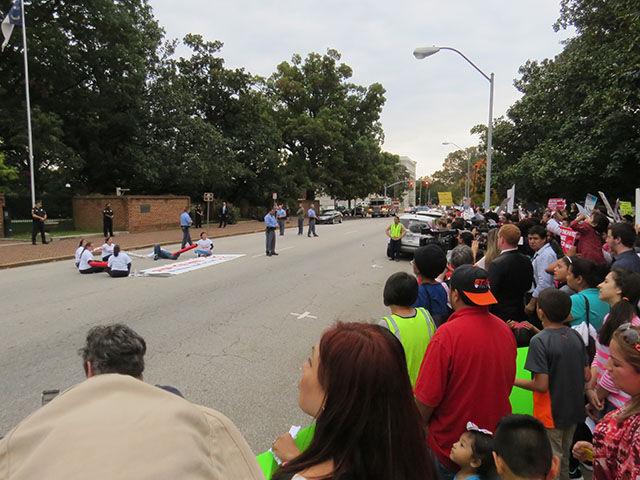The scene in front of the Governor&#8217;s Mansion on Thursday.