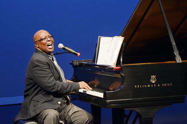 Esteemed pianist and vocalist Grenoldo Frazier belts out a MoTown tune in Stewart Theatre at Talley Student Union on Monday, Oct. 5 for students who are part of the NC State University Scholars Program.&#160; Frazier took the students on a journey through time led by music, which included swing dance, ragtime, beach music and more.&#160; Frazier, a Wilmington native, has been in the music business for over 46 years, composing famous musicals and costarring in off-broadway productions with various world-famous actors.