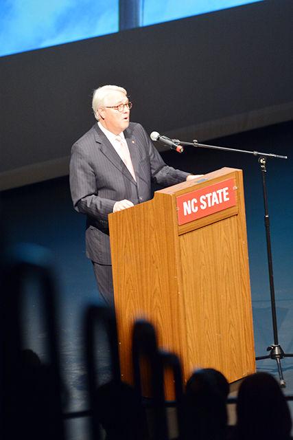 Chancellor Randy Woodson speaks to a crowd about the achievements of NC State within the past year during his annual Fall Address in the Stewart Theatre of Talley Student Union Monday, Oct. 5, 2015. &#160; In his speech, Woodson recapped "what just might be the most successful year in NC State's history" and looks ahead to a "future that is as big and as bold as we make it."