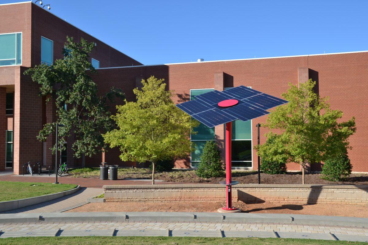 The Solar Tree was erected on Friday, October 9th, 2015 on Centennial Campus. Students can use this tree to charge their cell phones and laptops. Donated by the Park Scholars, two more are said to be coming to campus.