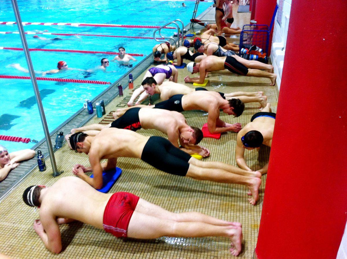 Not only does the club swimming practices include swimming laps in the pool, but &#8220;drylands&#8221; as well to do core training. The club team is student-led and has 114 members.